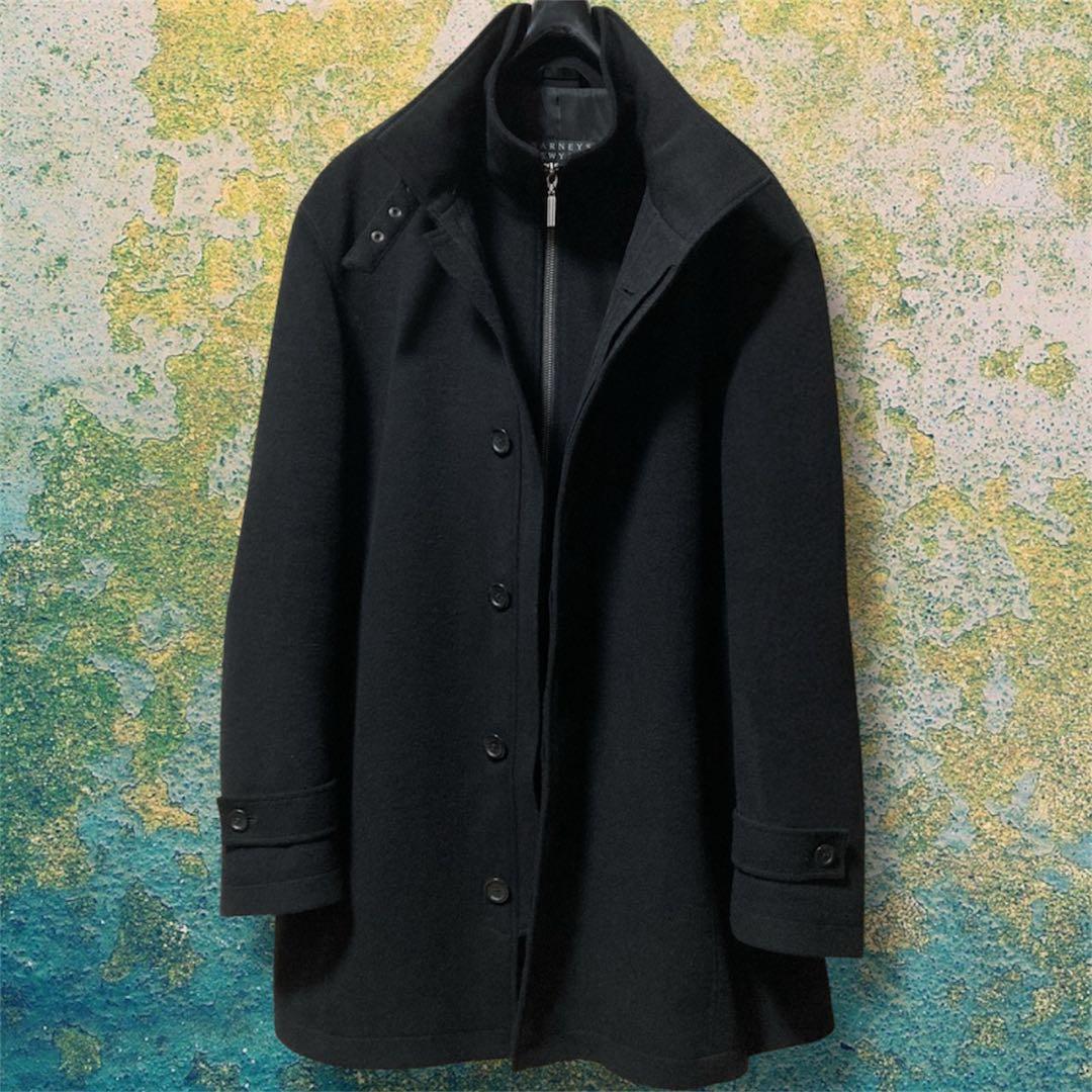 超美品 バーニーズニューヨーク ウール カシミヤ混 コート ビジネスコート 黒