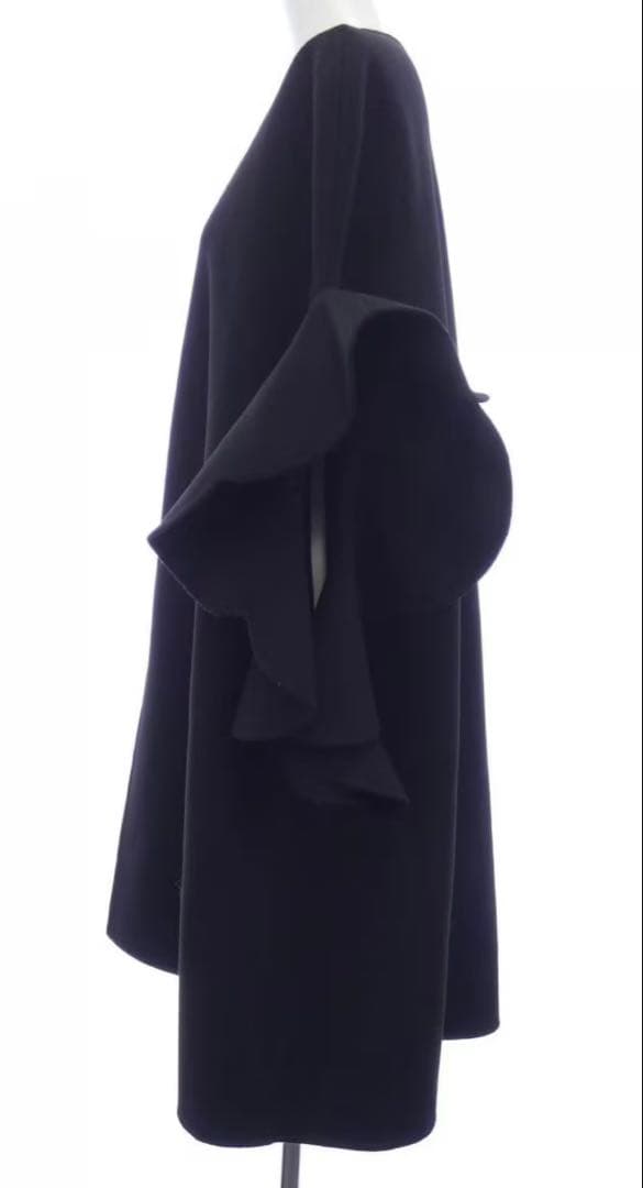 VALENTINO ラッフルフリル ケープコート ブラック　38