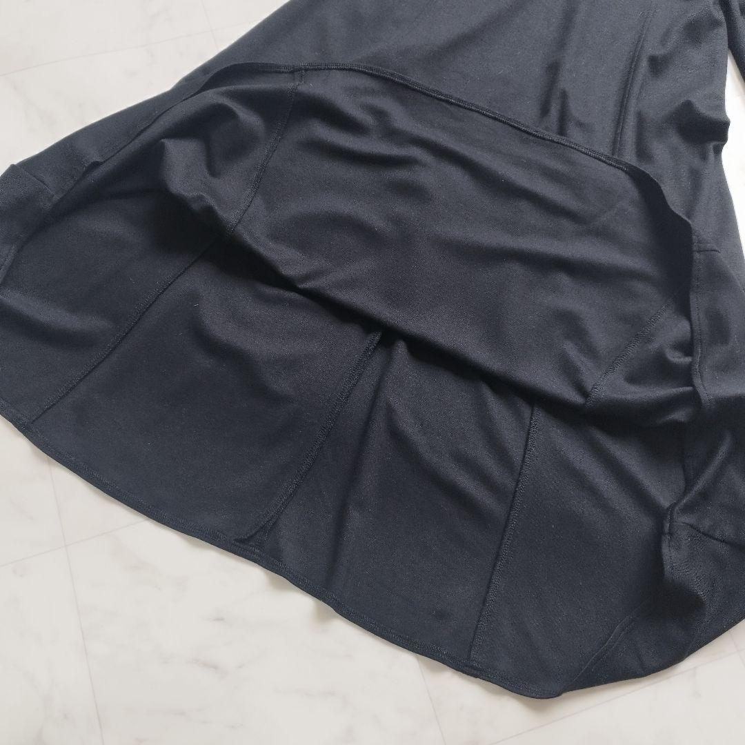 美品　ノーリーズ　38 白襟ロングワンピース　Aライン ストレッチ　黒