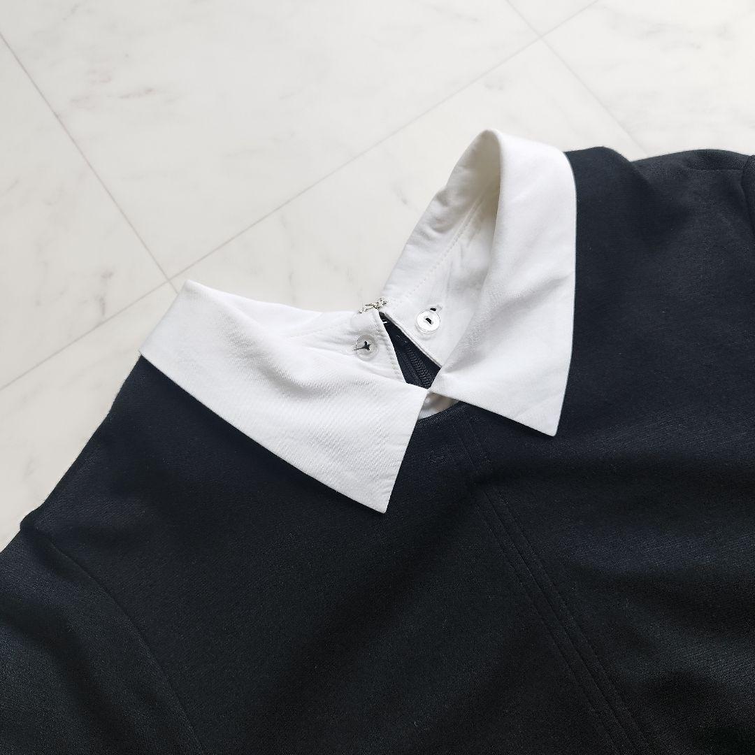 美品　ノーリーズ　38 白襟ロングワンピース　Aライン ストレッチ　黒