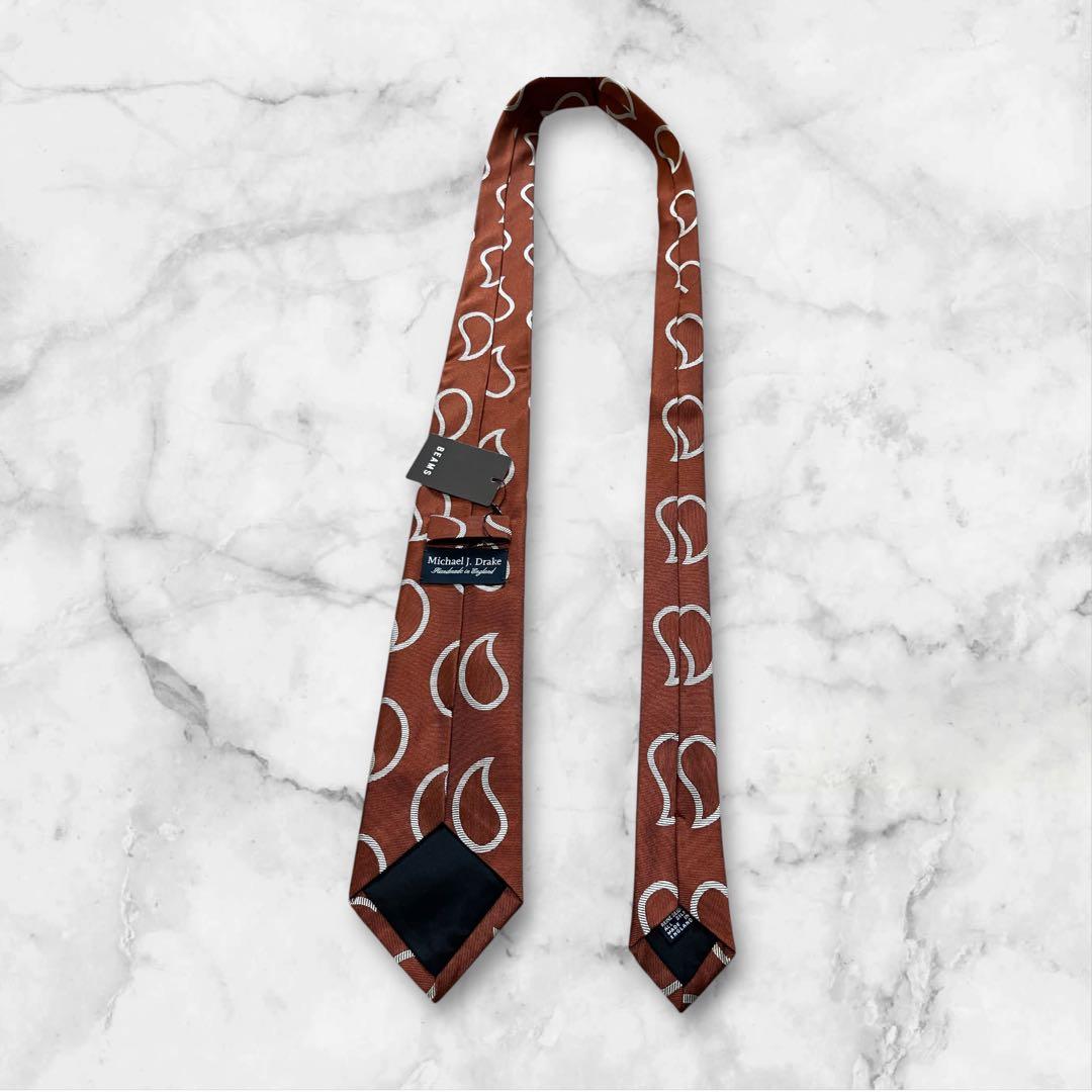 【未使用】DRAKE'S ドレイクス　ネクタイ　小紋柄　タグ付き　ブラウン