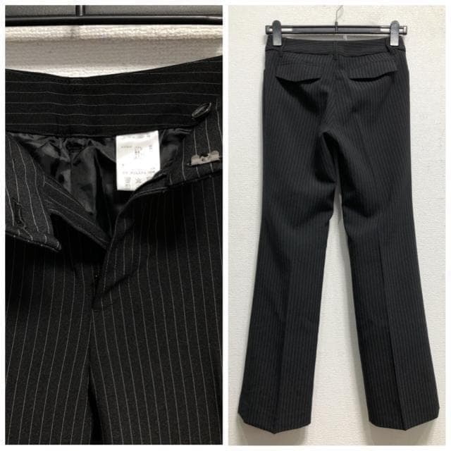 新品☆7号S黒系ストライプ♪パンツ・スカート付スーツ3点お仕事・通勤☆r655