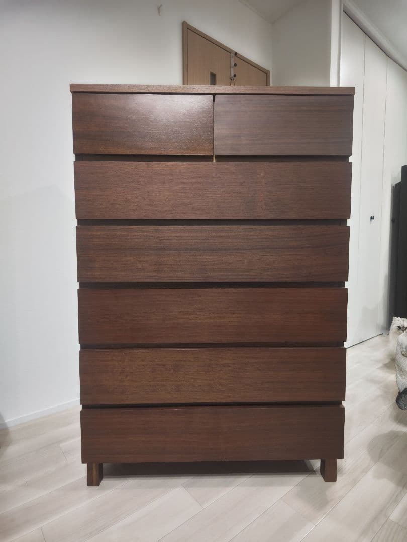 【ぽちまる】無印良品 ６段 ダークブラウン ナチュラル ハイチェスト