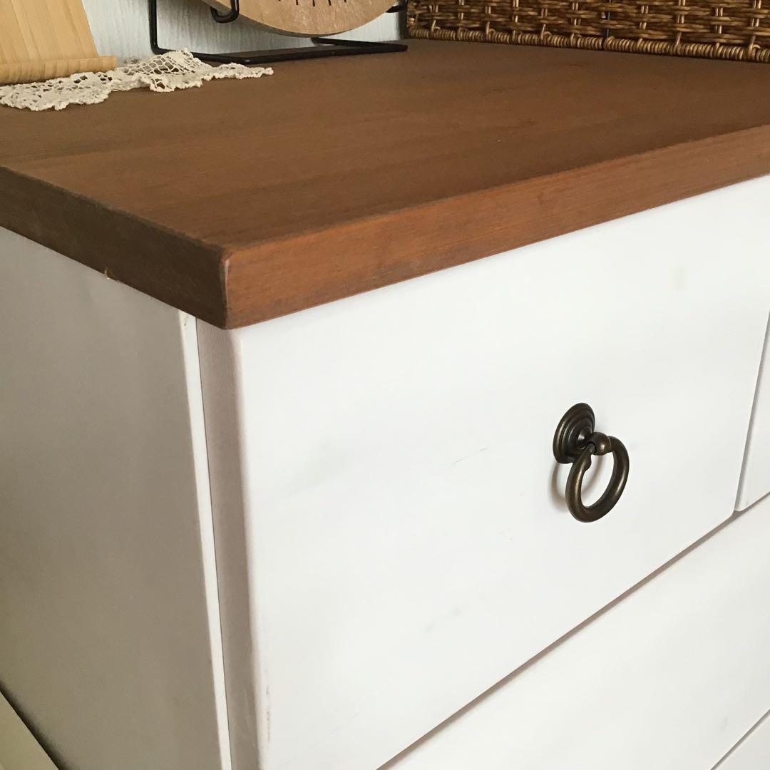 フレンチカントリー ホワイト木製チェスト 6引き出し 5段 ツートン