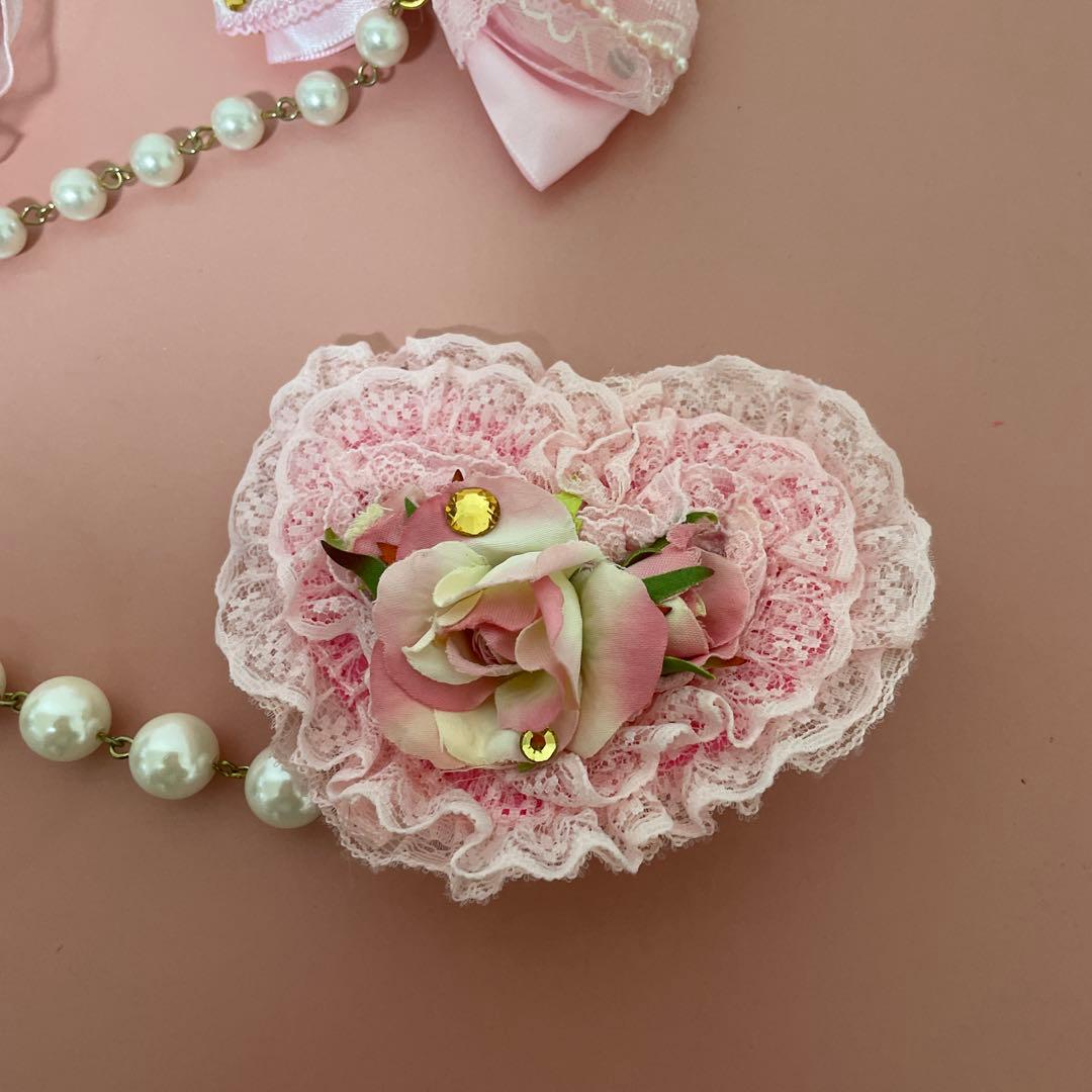 ラパフェ⭐︎バラとピンクレースリボンの姫系髪飾り⭐︎美品⭐︎姫ギャル⭐︎コスプレ小物