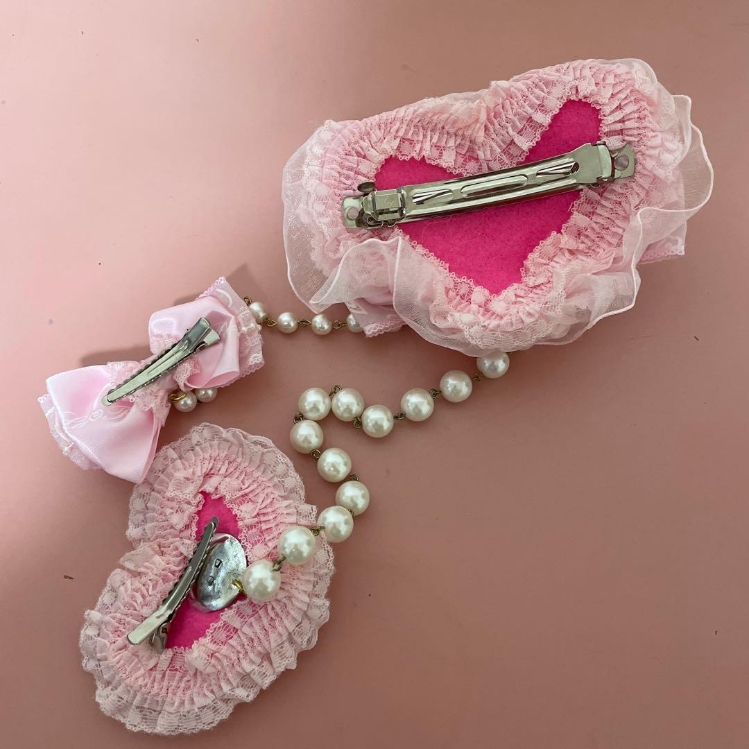 ラパフェ⭐︎バラとピンクレースリボンの姫系髪飾り⭐︎美品⭐︎姫ギャル⭐︎コスプレ小物