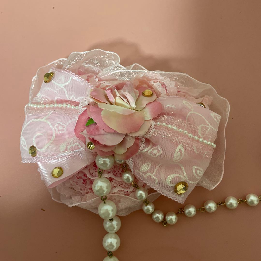 ラパフェ⭐︎バラとピンクレースリボンの姫系髪飾り⭐︎美品⭐︎姫ギャル⭐︎コスプレ小物