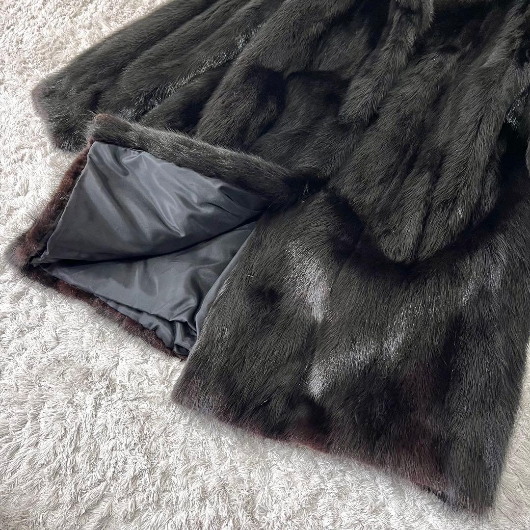 ブラックミンク ミンク 艶 柔らか 本毛皮 ミドルコート 80cm