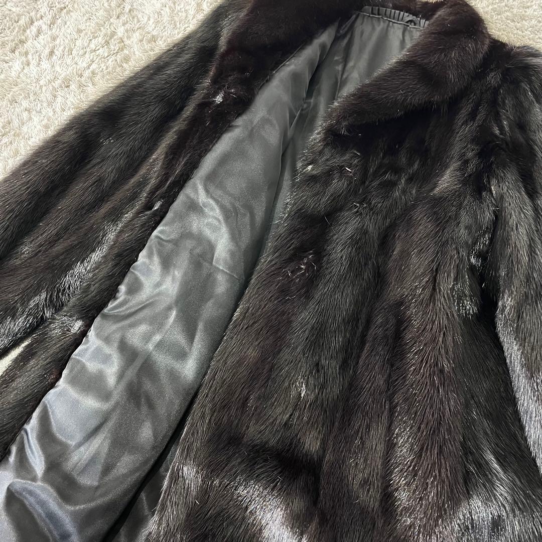 ブラックミンク ミンク 艶 柔らか 本毛皮 ミドルコート 80cm
