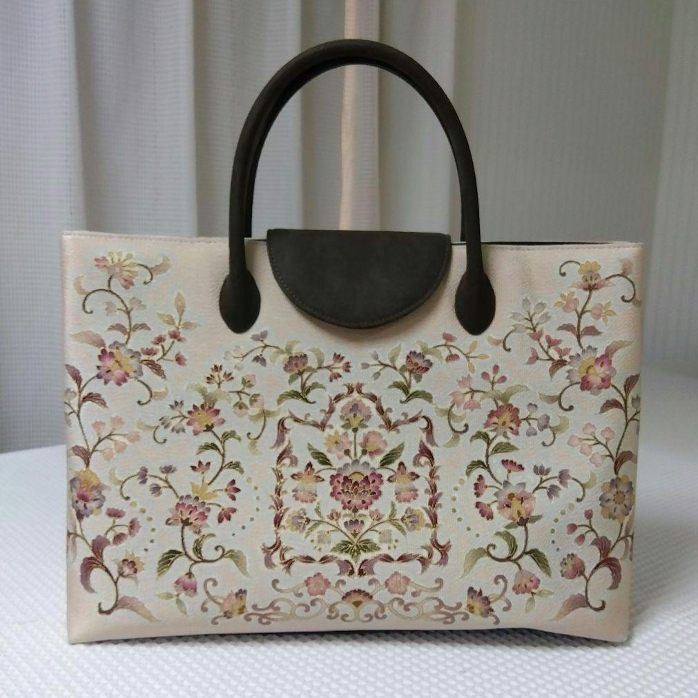 岡重OKAJIMA 花柄刺繍 ハンドバッグ 中型
