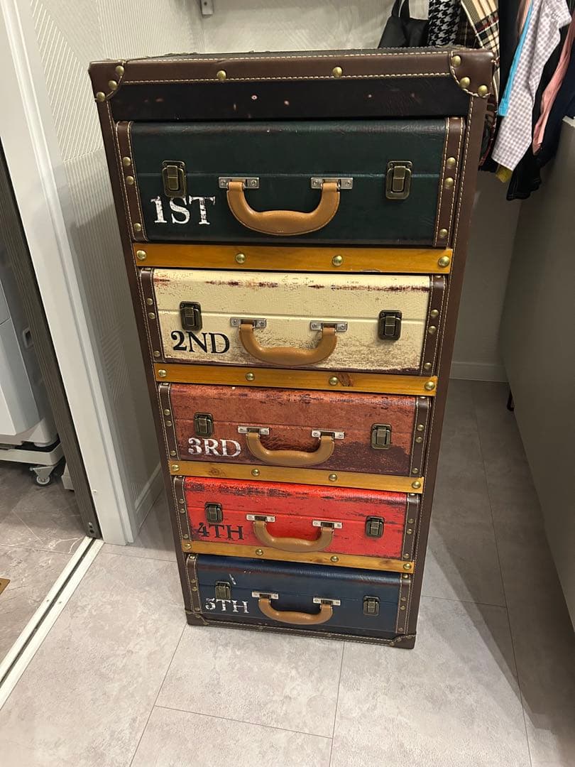 トランク型5段引き出しタンス　アンティーク調