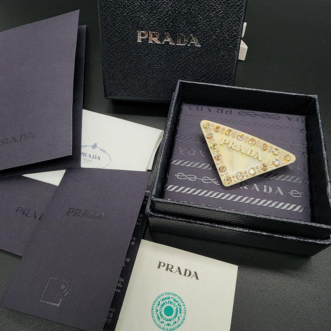 【Mogami】 プラダ　三角ロゴ　バレッタ　ラインストーン　付属品付き