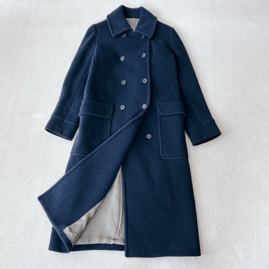 美品✨スローン　ロングコート　ヘリンボーン　ダブルブレスト　ネイビー　サイズ2