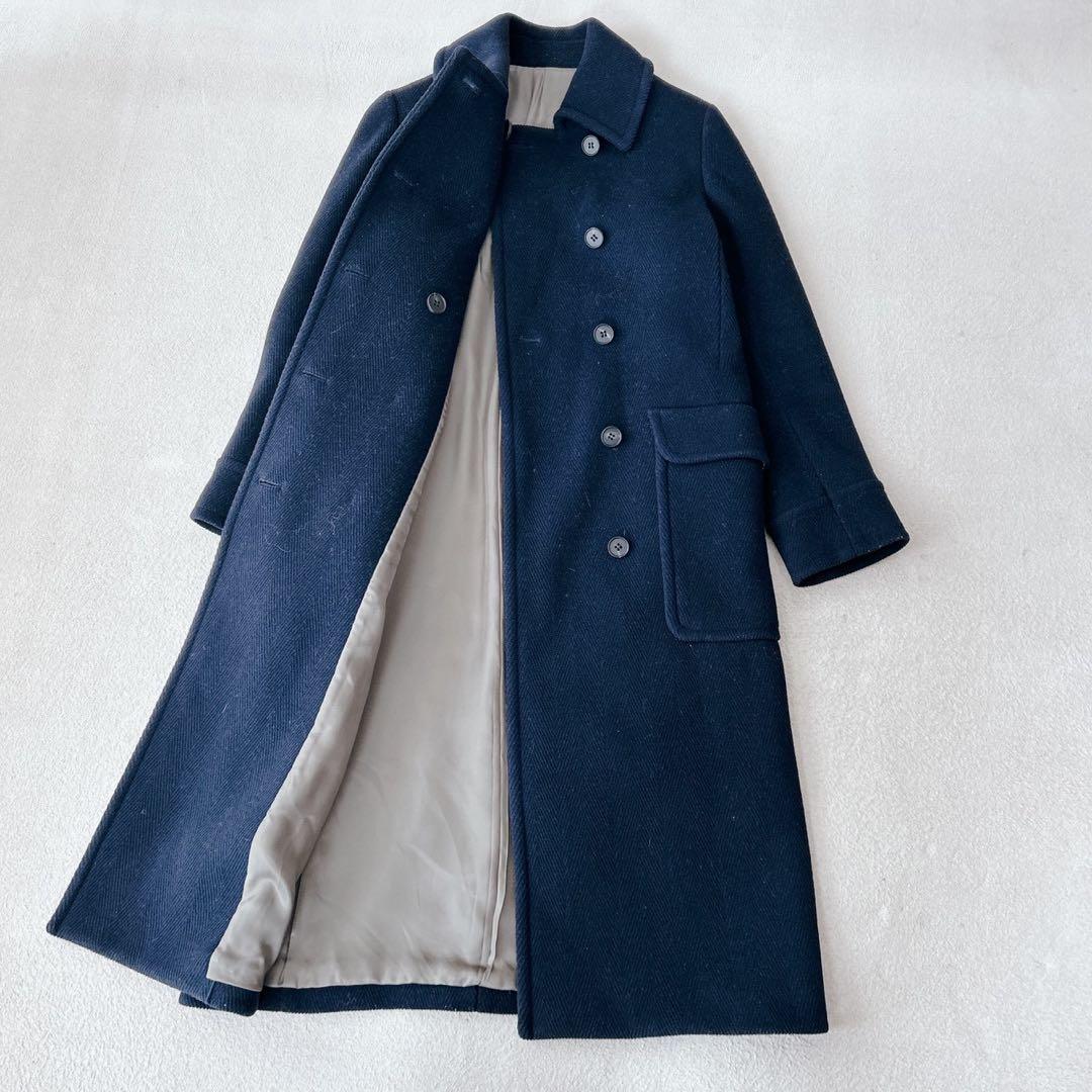 美品✨スローン　ロングコート　ヘリンボーン　ダブルブレスト　ネイビー　サイズ2