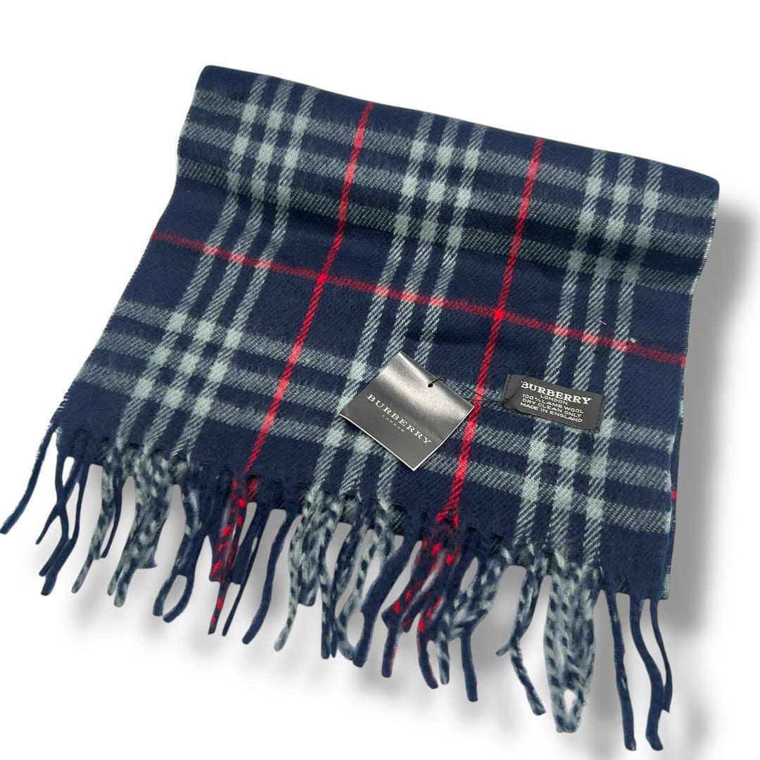 BURBERRY チェック柄マフラー ラムウール ネイビー