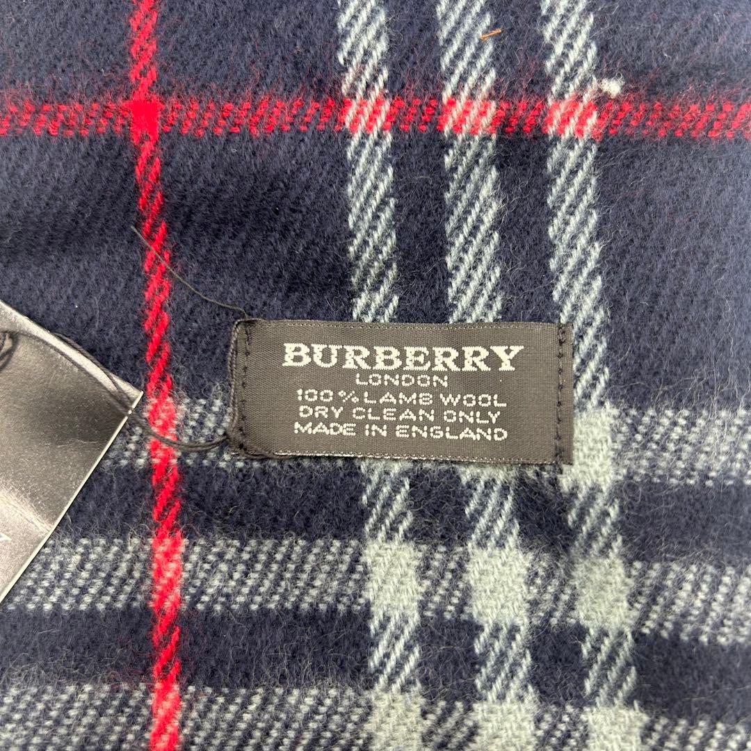 BURBERRY チェック柄マフラー ラムウール ネイビー