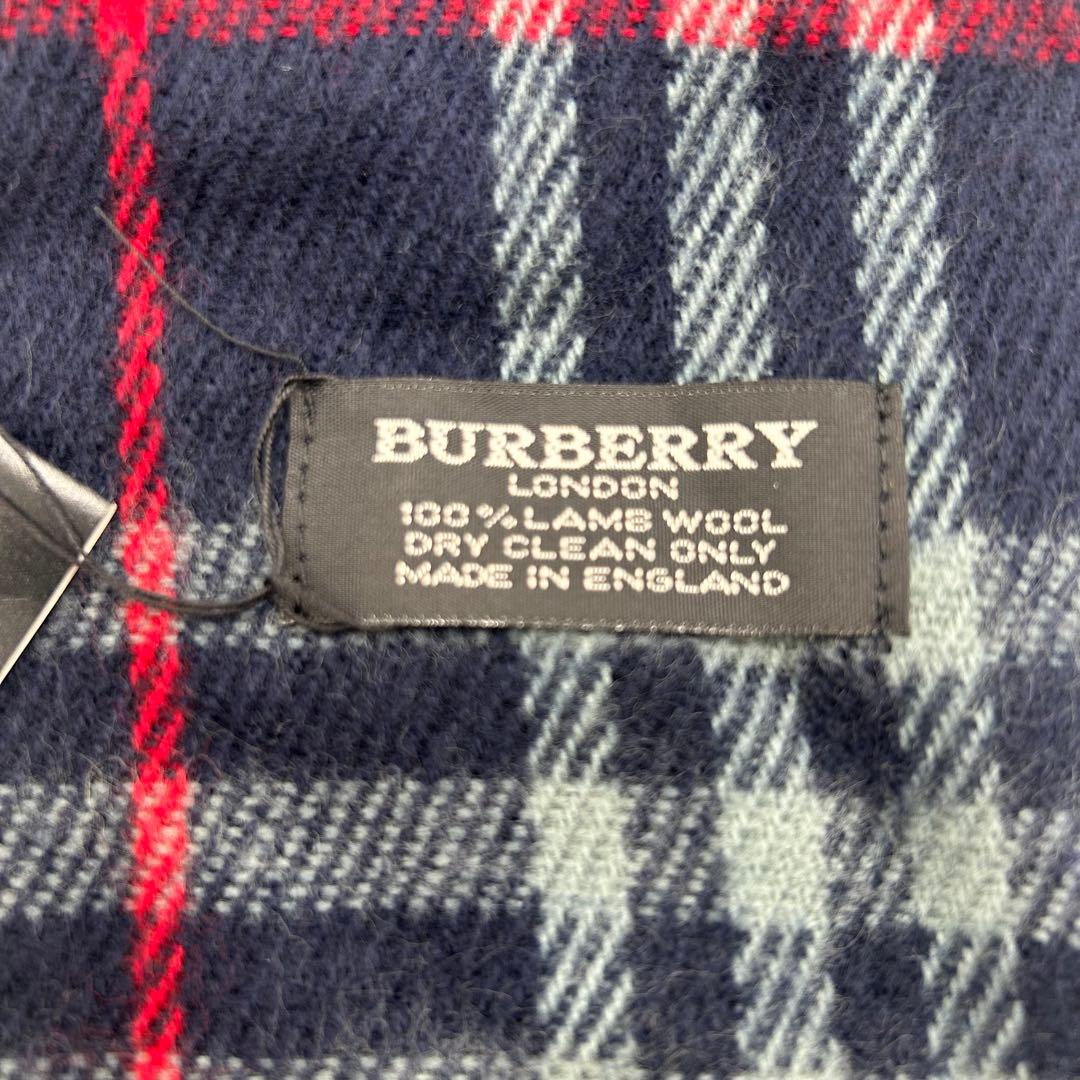 BURBERRY チェック柄マフラー ラムウール ネイビー