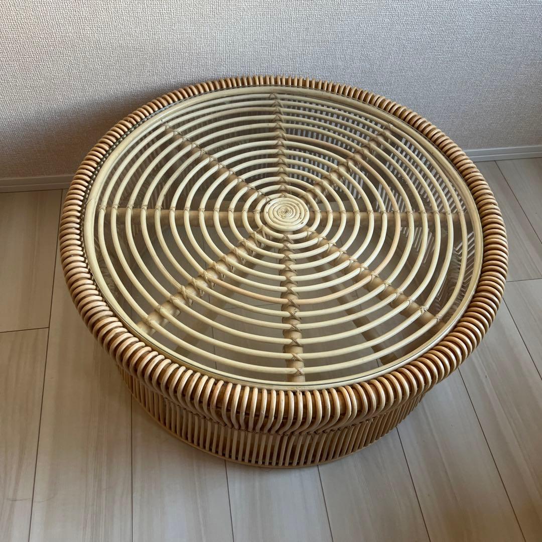 配送料込！籐づくりガラステーブル