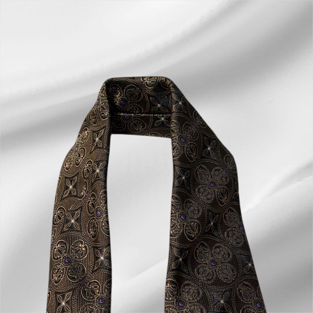 【超美品】ブリオーニ 総柄 幾何学模様 モノトーン ジャガード ブラウン 焦茶色