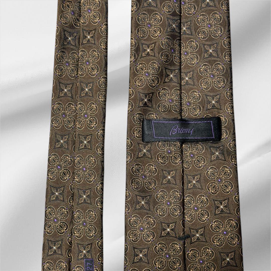 【超美品】ブリオーニ 総柄 幾何学模様 モノトーン ジャガード ブラウン 焦茶色