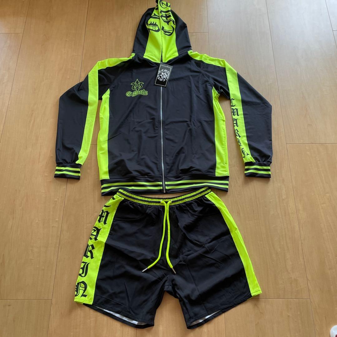 C.Marin メンズ ラッシュガードセットアップ （BK×ネオンイエロー）