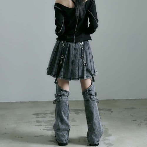 REFLEM レフレム レッグカバー付きレイヤードデニムショーパン