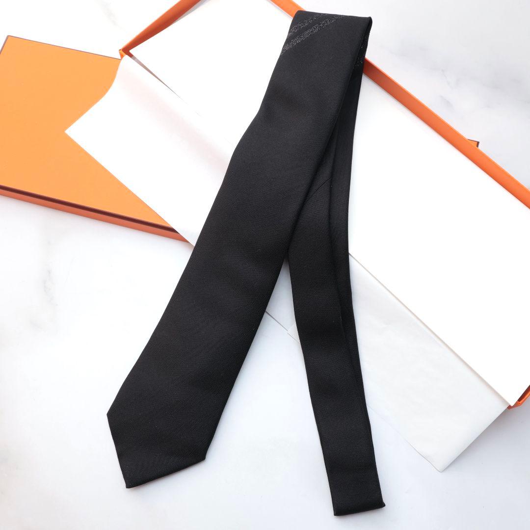 未使用 エルメス HERMES ブラック ネクタイ