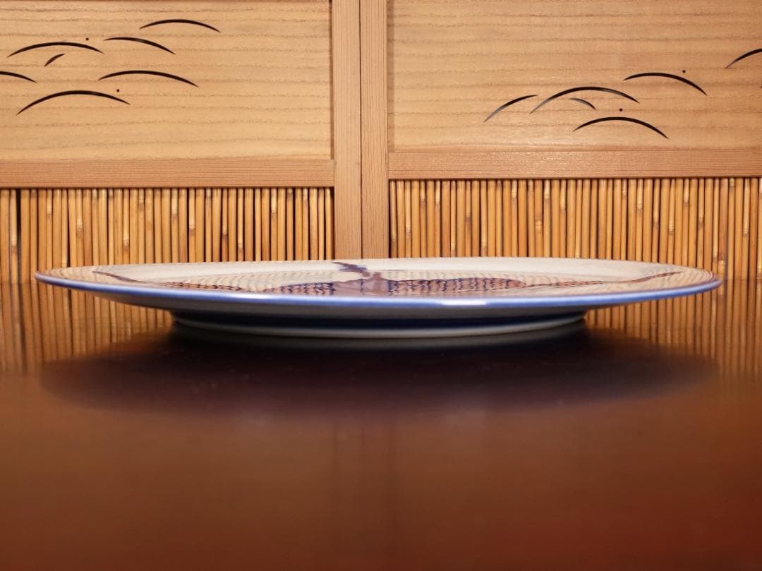 近藤濶（父:人間国宝 近藤悠三）大作 染付ぶどう絵 大皿 幅36.6cm 共箱