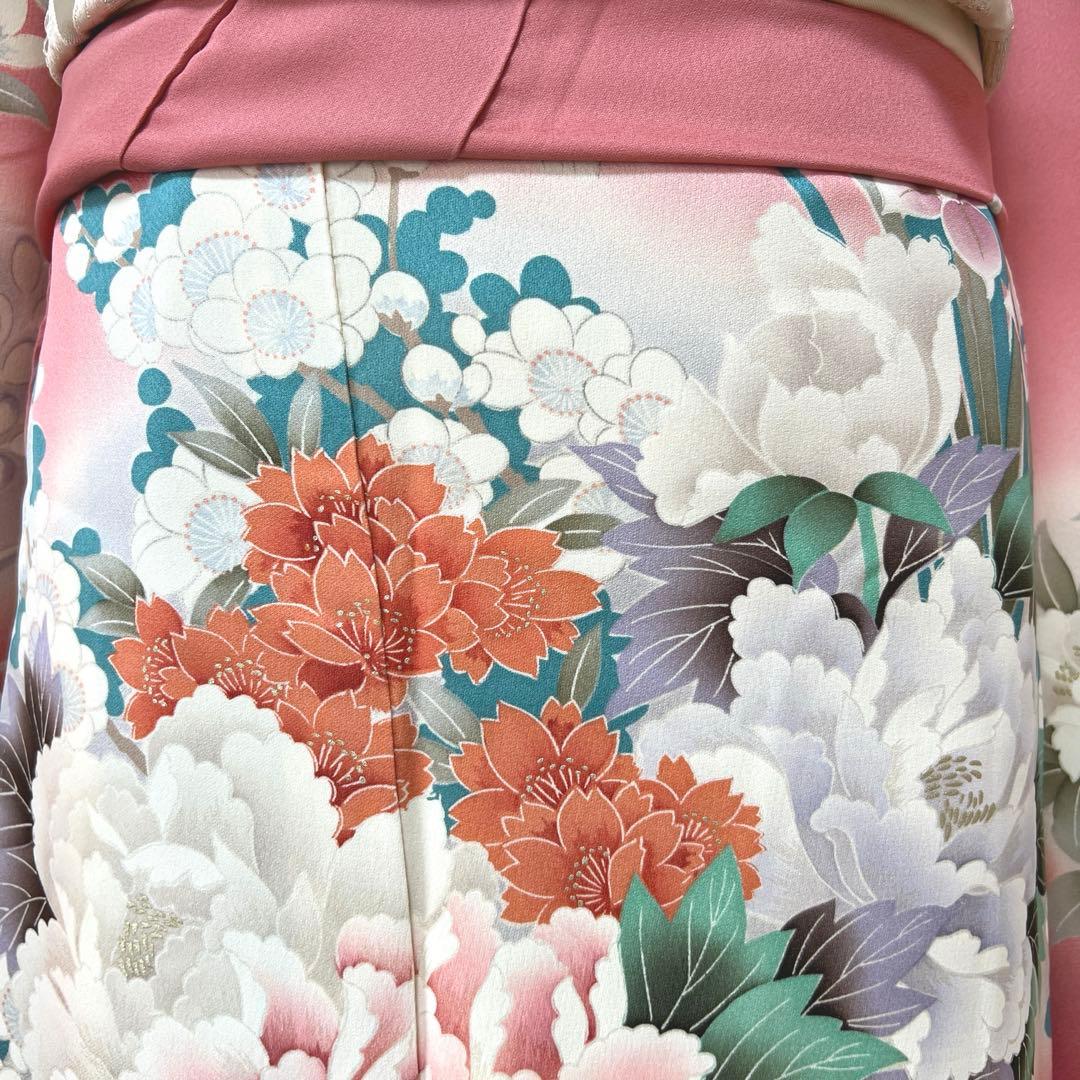 441 振袖フルセット 正絹 渋桃 くすみピンク 金彩 暈し染め 辻が花 華やか