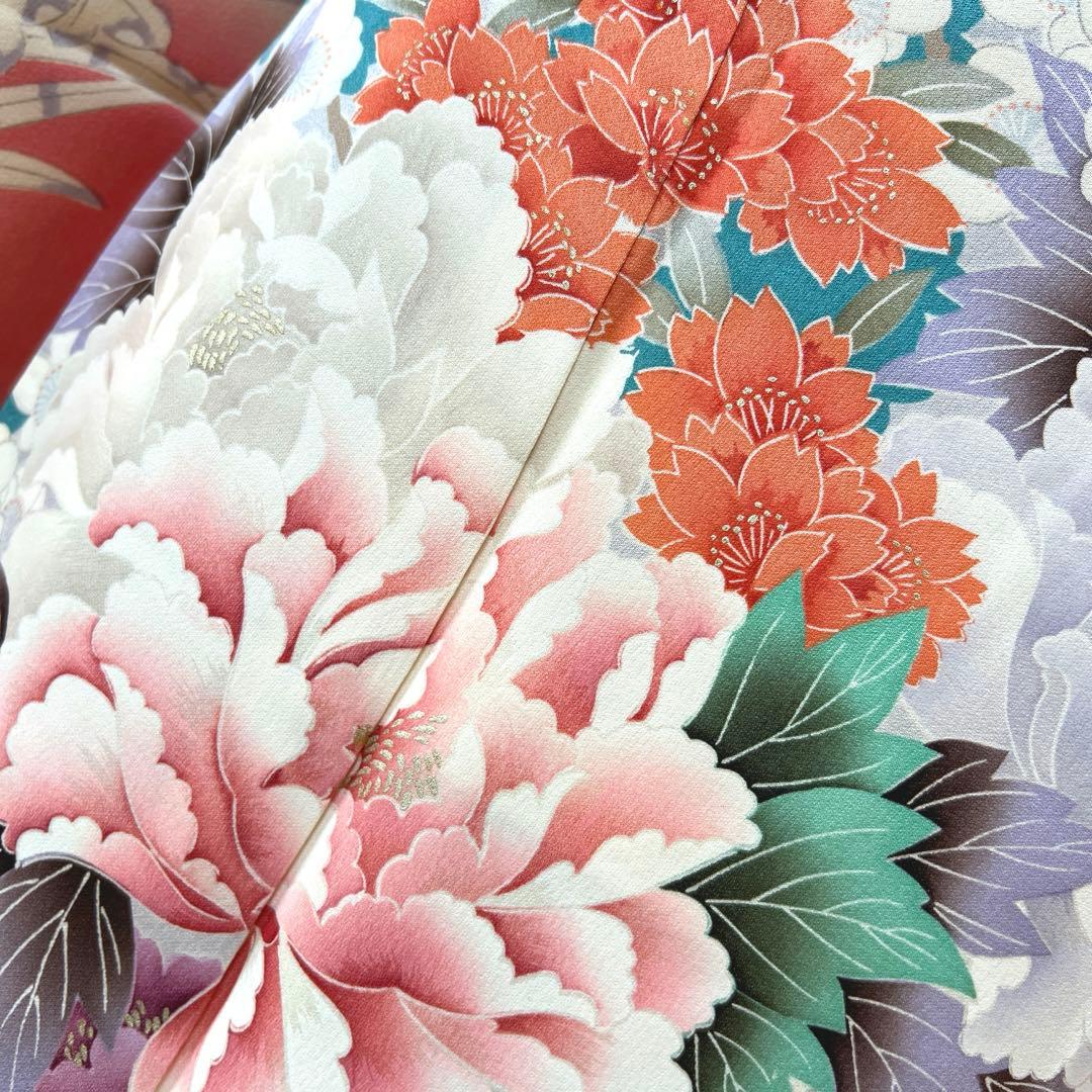 441 振袖フルセット 正絹 渋桃 くすみピンク 金彩 暈し染め 辻が花 華やか