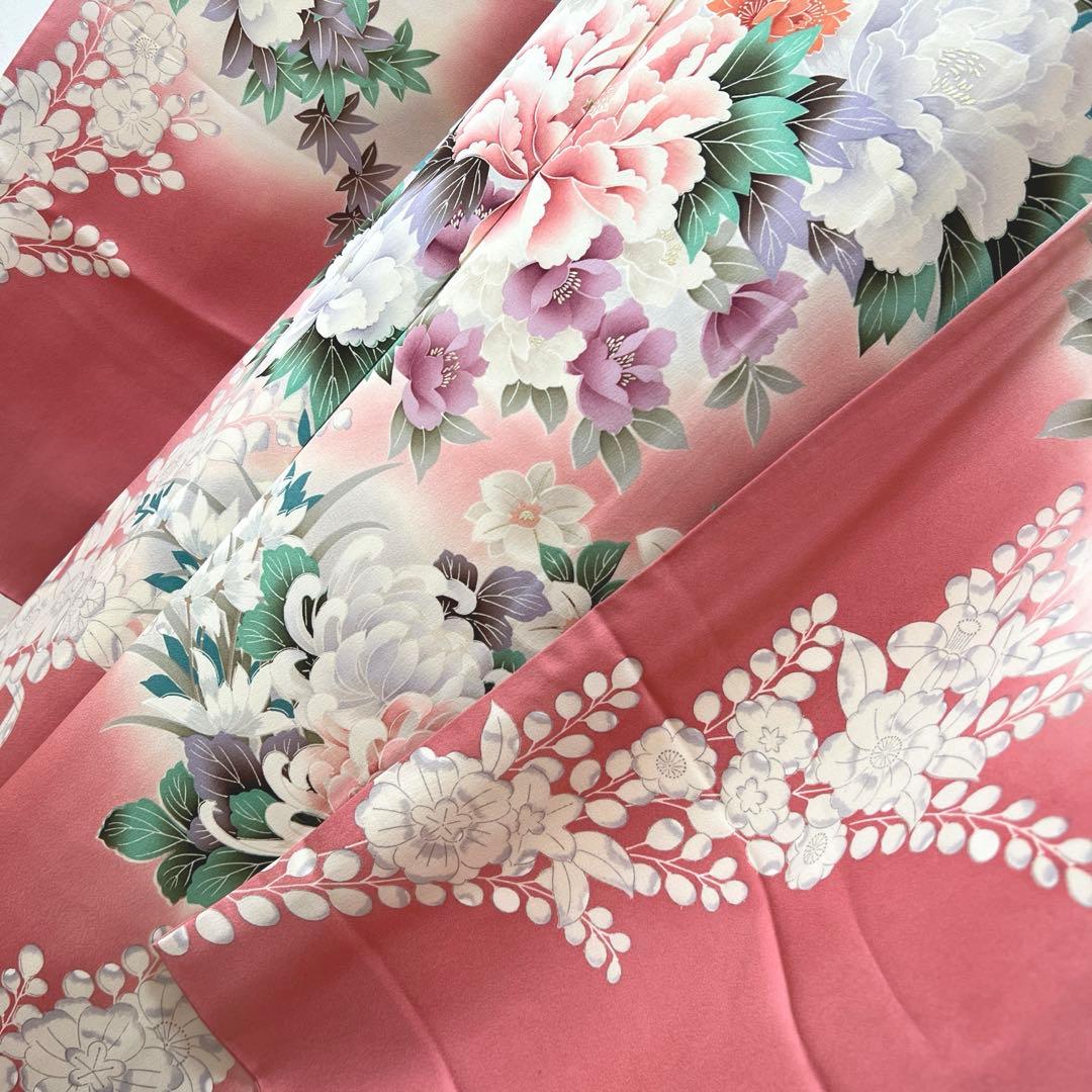 441 振袖フルセット 正絹 渋桃 くすみピンク 金彩 暈し染め 辻が花 華やか