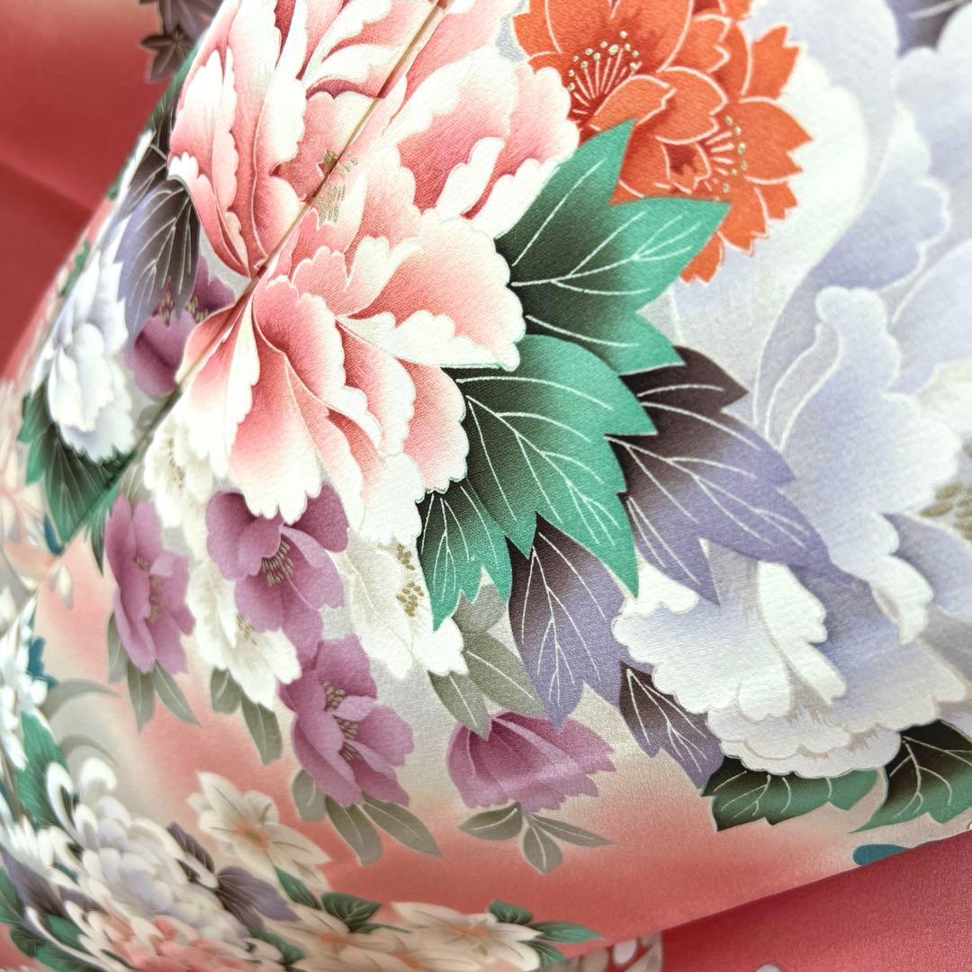 441 振袖フルセット 正絹 渋桃 くすみピンク 金彩 暈し染め 辻が花 華やか