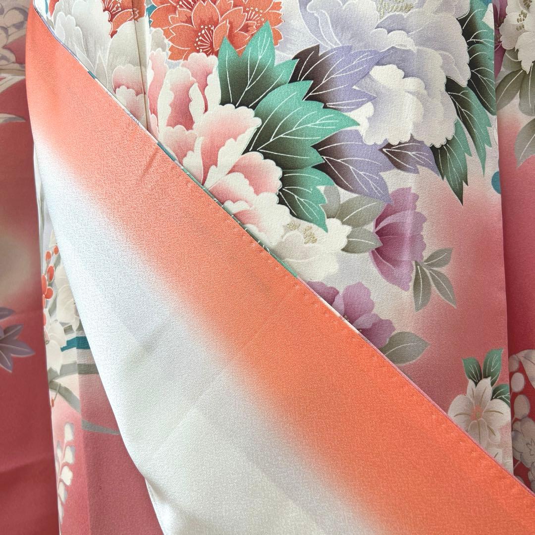 441 振袖フルセット 正絹 渋桃 くすみピンク 金彩 暈し染め 辻が花 華やか