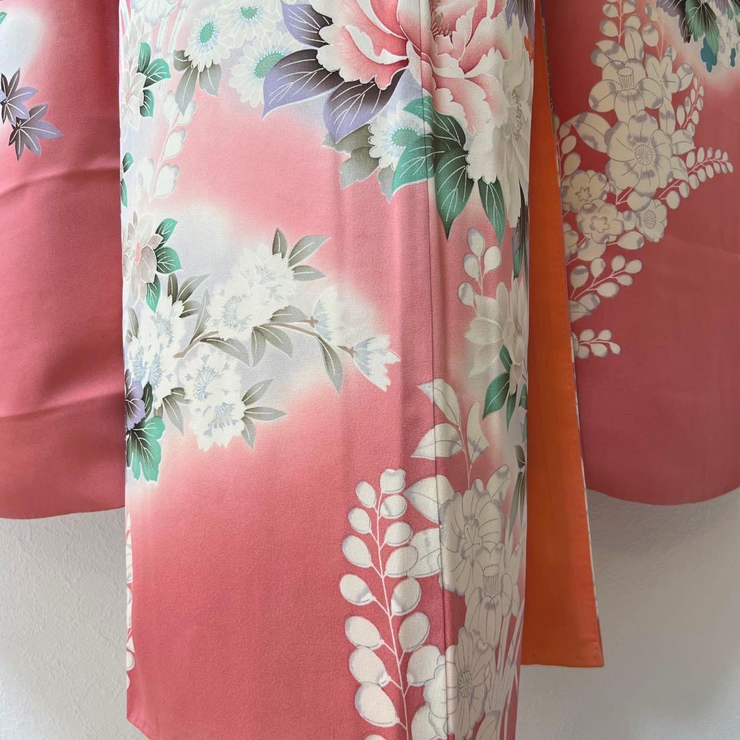 441 振袖フルセット 正絹 渋桃 くすみピンク 金彩 暈し染め 辻が花 華やか
