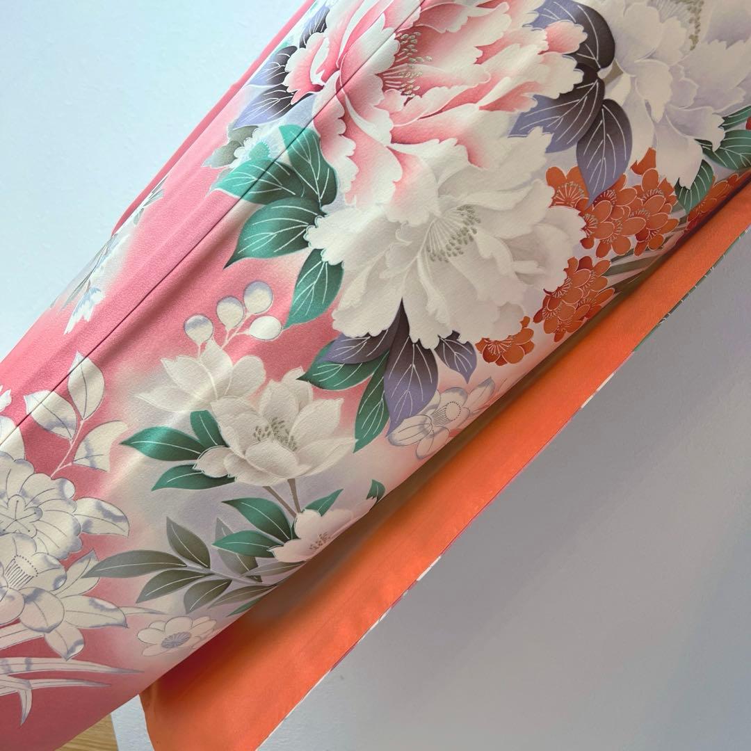 441 振袖フルセット 正絹 渋桃 くすみピンク 金彩 暈し染め 辻が花 華やか