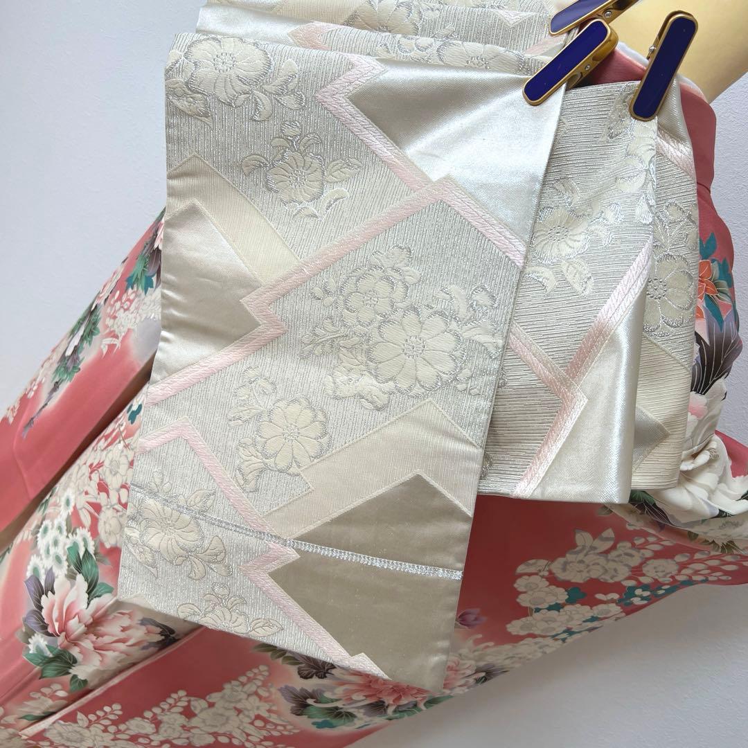 441 振袖フルセット 正絹 渋桃 くすみピンク 金彩 暈し染め 辻が花 華やか