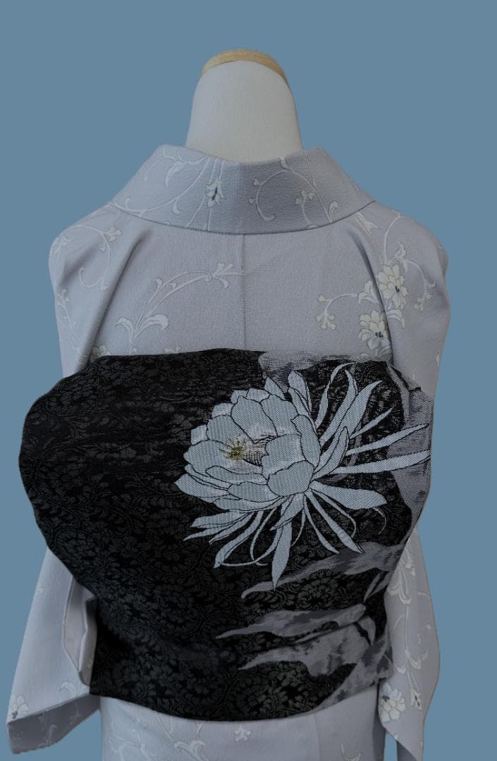 帯３　千地康弘　月下美人アラベスク柄名古屋帯　アイスミント　正絹　新品未使用