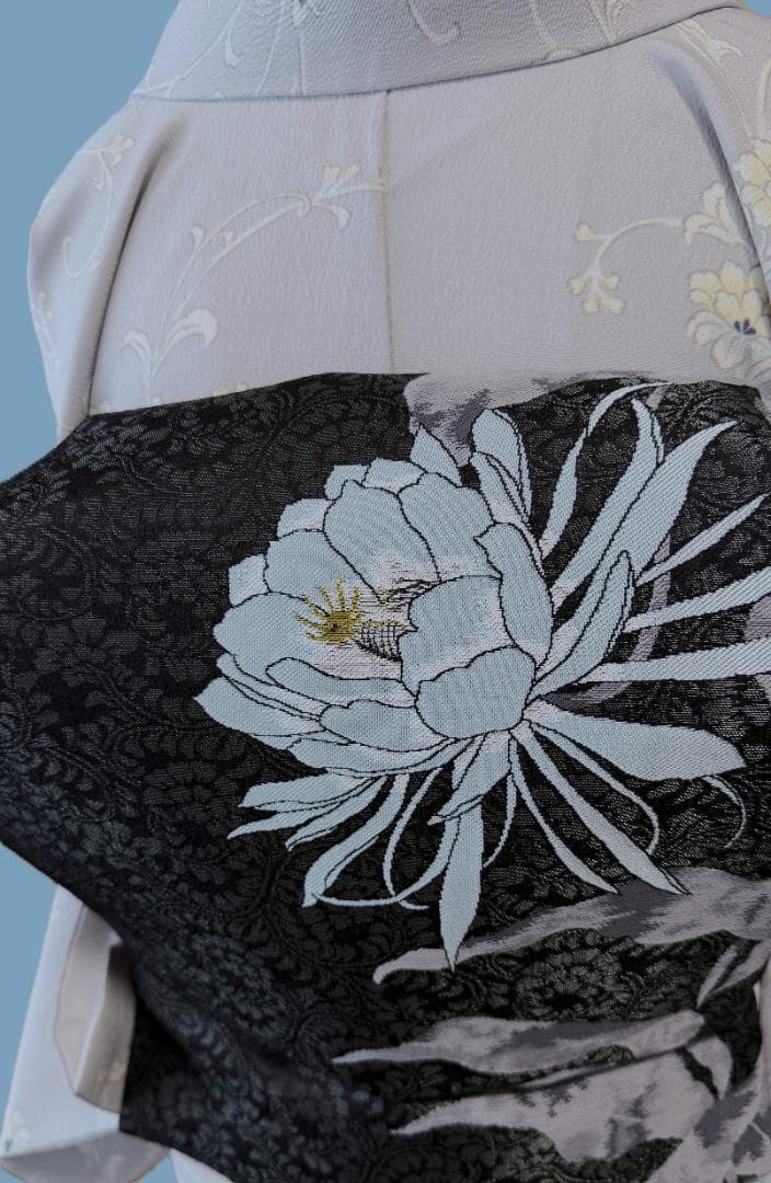 帯３　千地康弘　月下美人アラベスク柄名古屋帯　アイスミント　正絹　新品未使用