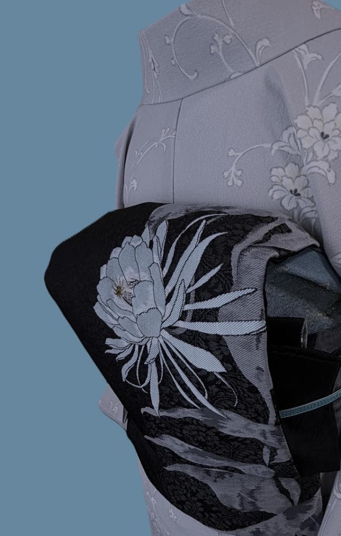 帯３　千地康弘　月下美人アラベスク柄名古屋帯　アイスミント　正絹　新品未使用