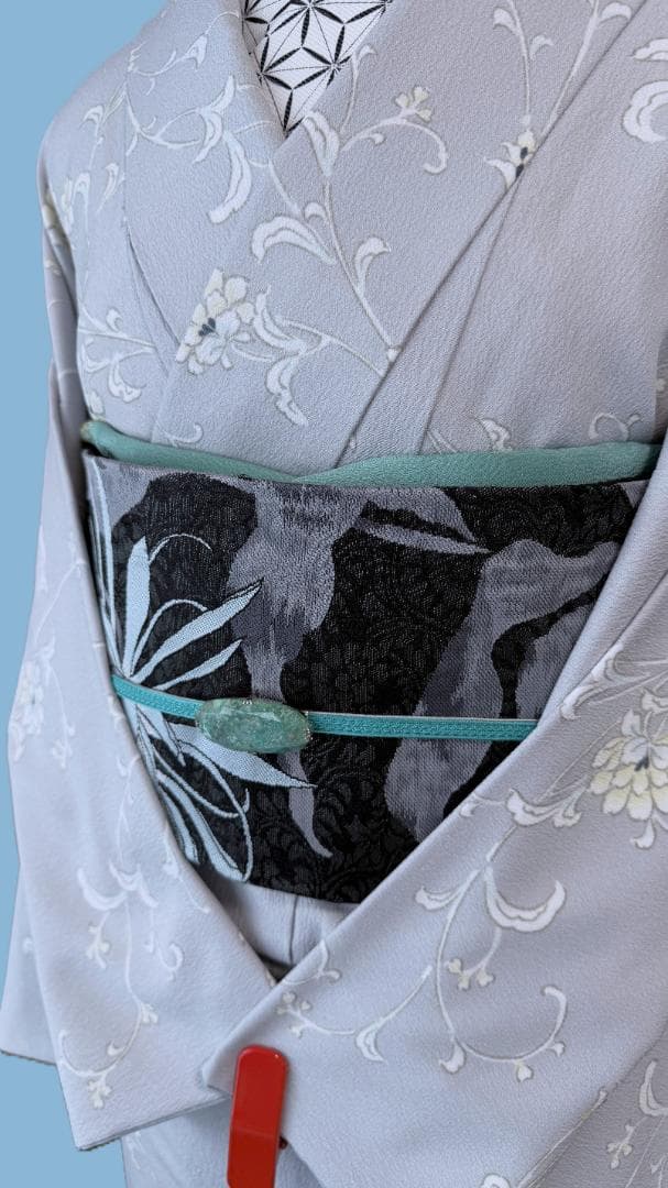 帯３　千地康弘　月下美人アラベスク柄名古屋帯　アイスミント　正絹　新品未使用