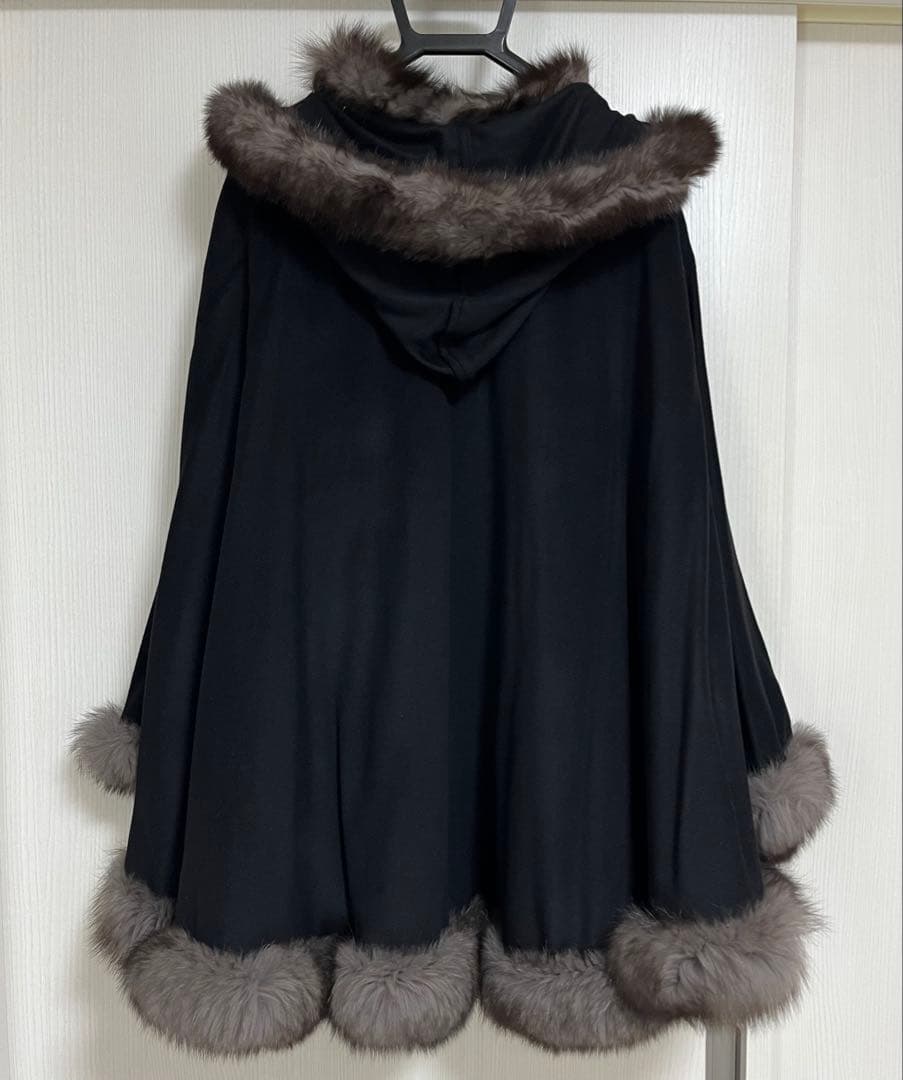 未使用✨【サガファー】フォックス カシミヤ100% 黒 セーブル マント ケープ