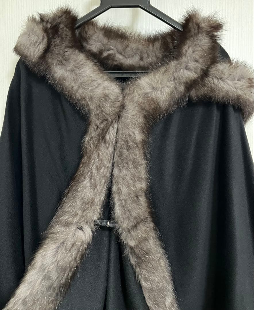 未使用✨【サガファー】フォックス カシミヤ100% 黒 セーブル マント ケープ