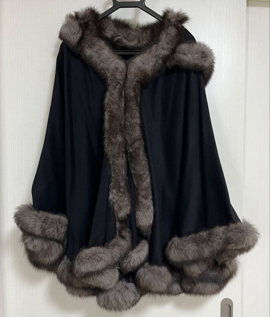 未使用✨【サガファー】フォックス カシミヤ100% 黒 セーブル マント ケープ