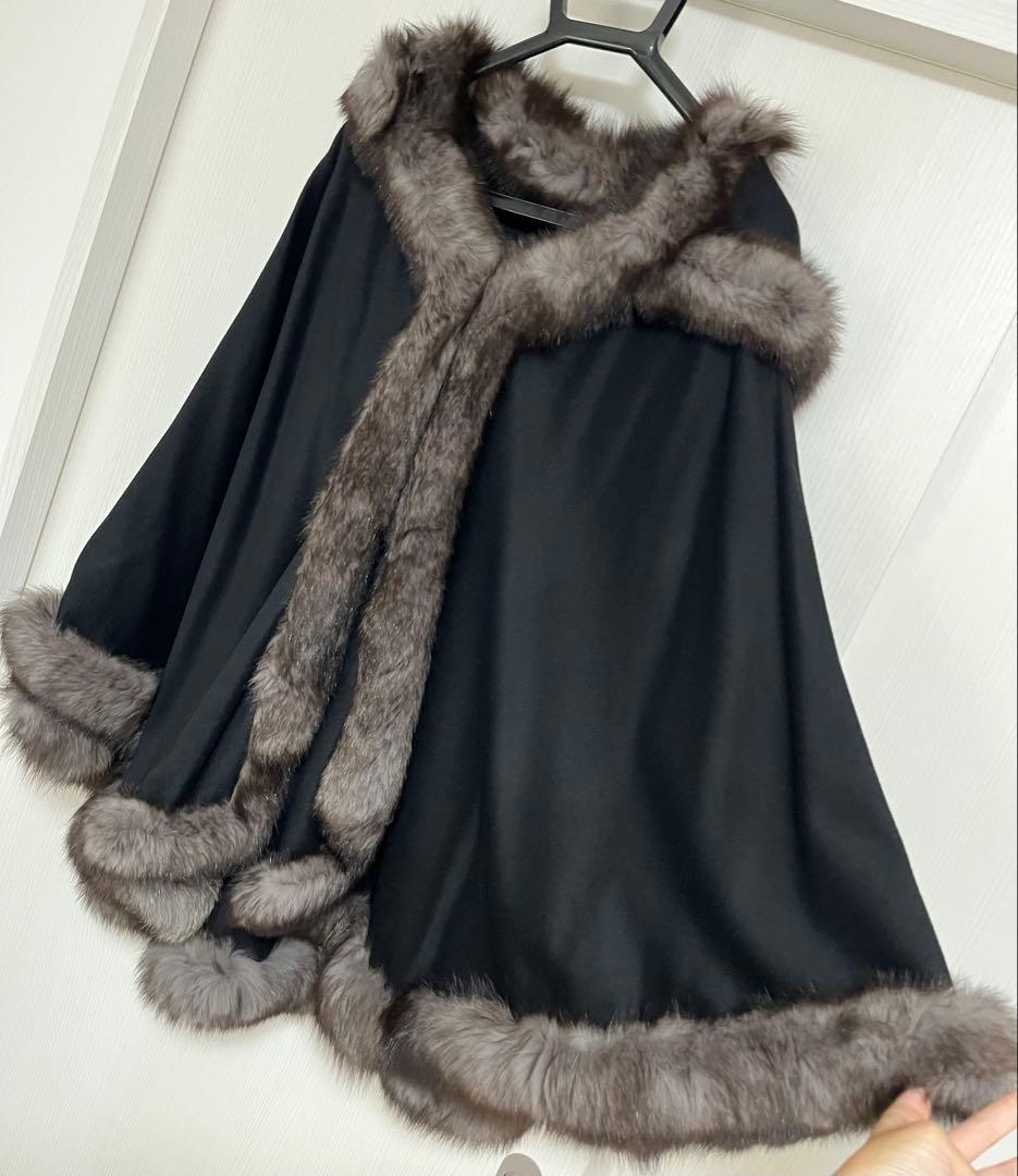未使用✨【サガファー】フォックス カシミヤ100% 黒 セーブル マント ケープ