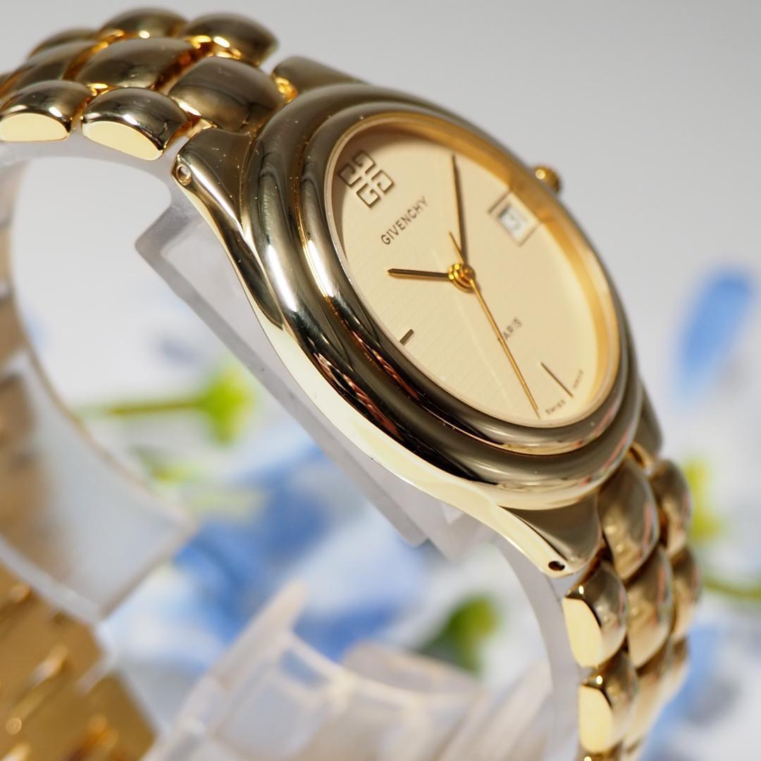 美品 ジバンシイ GIVENCHY デイト メンズ 腕時計 ゴールド F615
