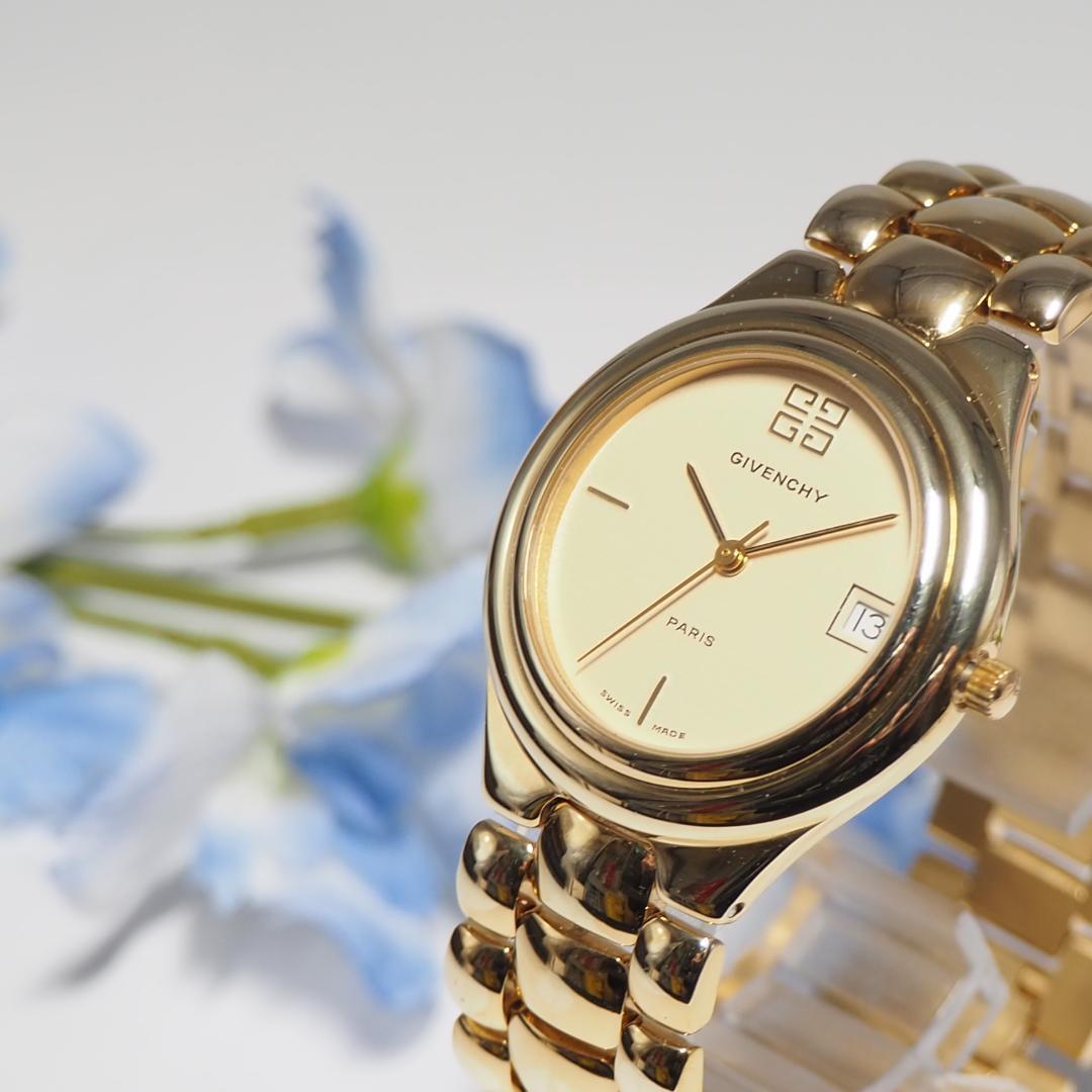 美品 ジバンシイ GIVENCHY デイト メンズ 腕時計 ゴールド F615