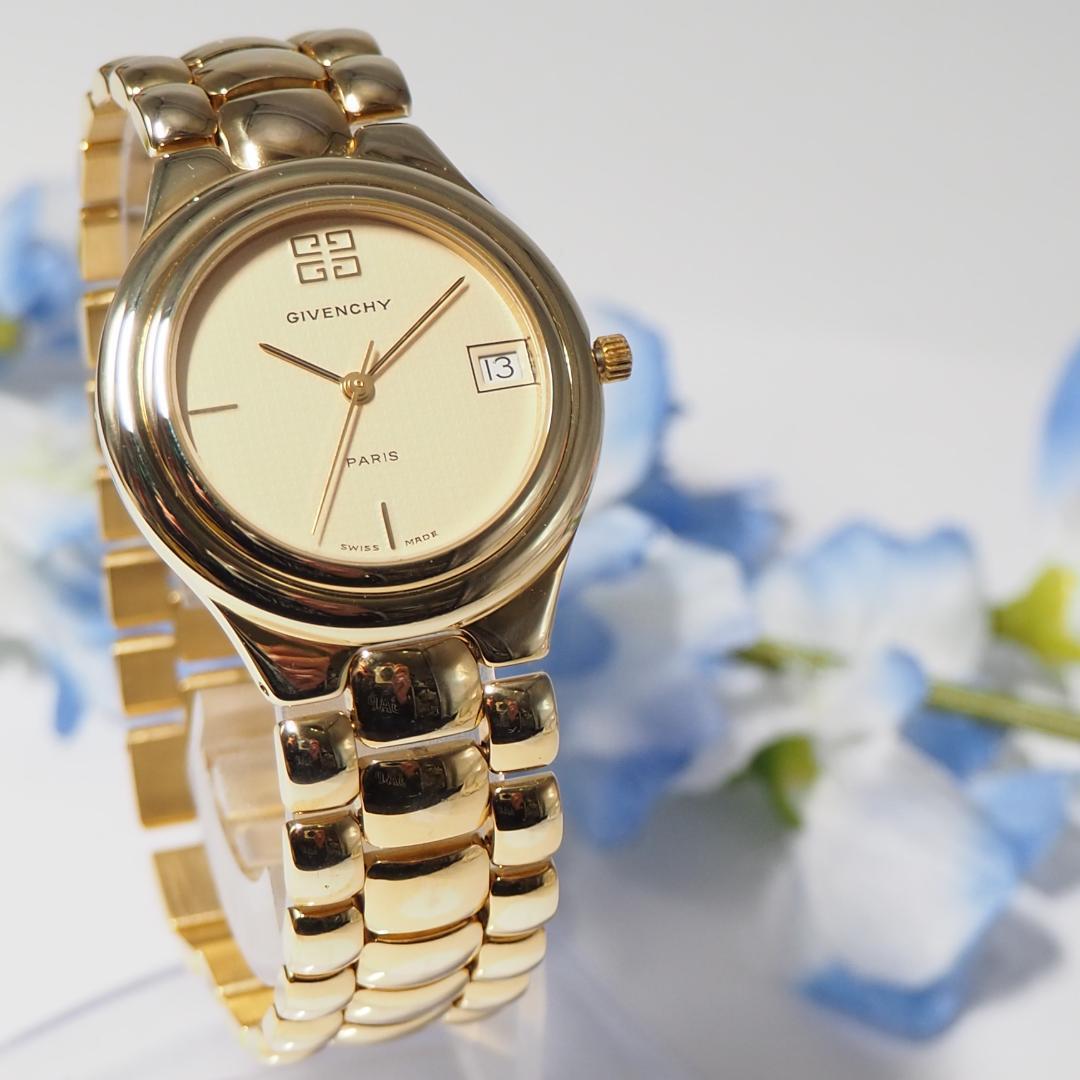 美品 ジバンシイ GIVENCHY デイト メンズ 腕時計 ゴールド F615