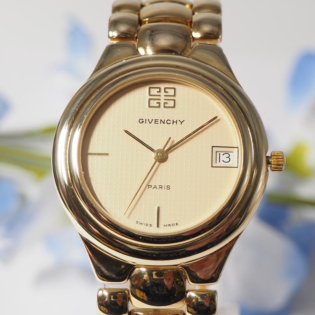 美品 ジバンシイ GIVENCHY デイト メンズ 腕時計 ゴールド F615