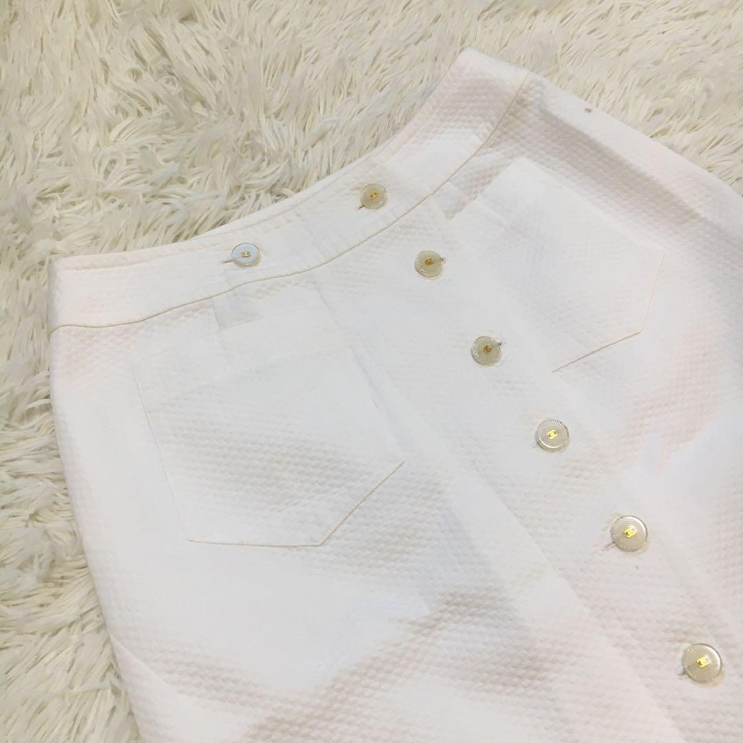 【美品】シャネル スカート スリット ココマーク ホワイト 02P