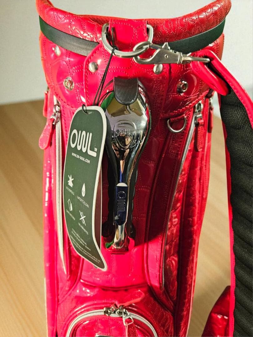 送料無料/新品未使用　OWL エナメル高級ワニ柄型押しゴルフバッグ レッド